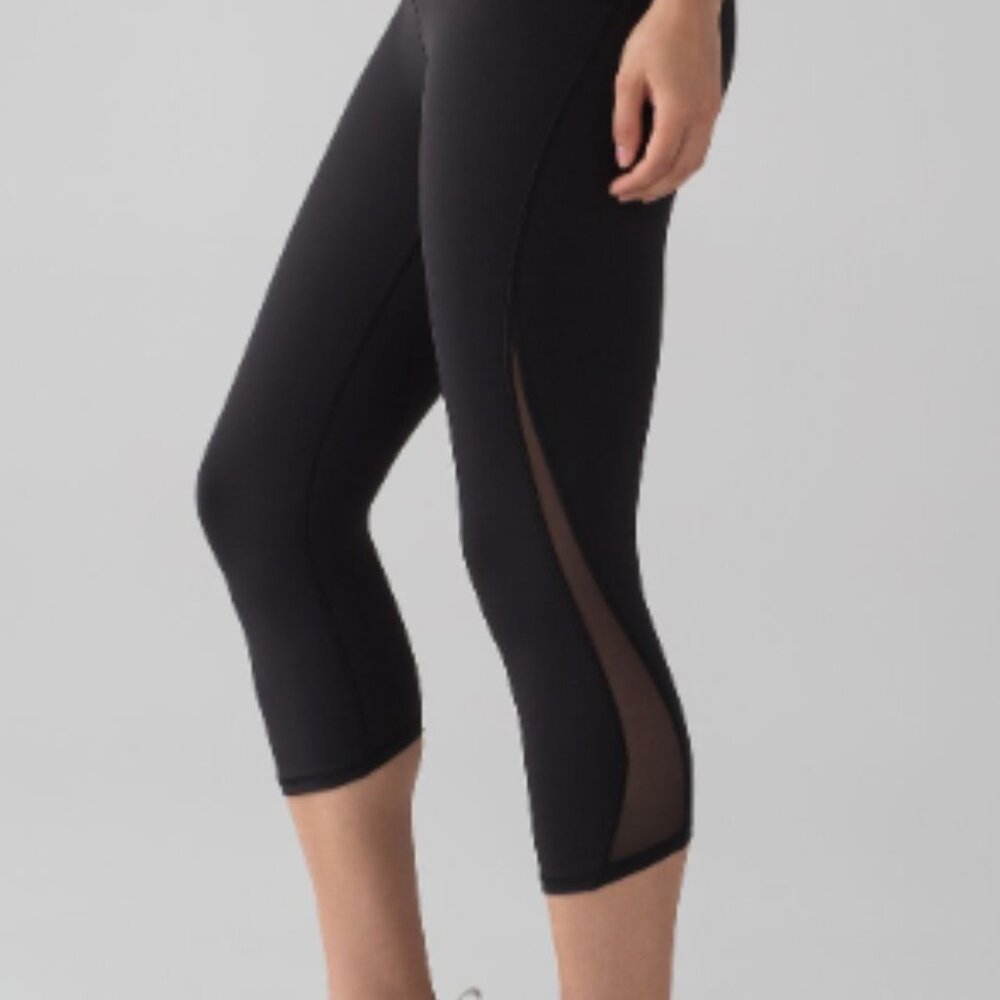 lululemon athletica Black Cropped Leggings with Mesh Panels